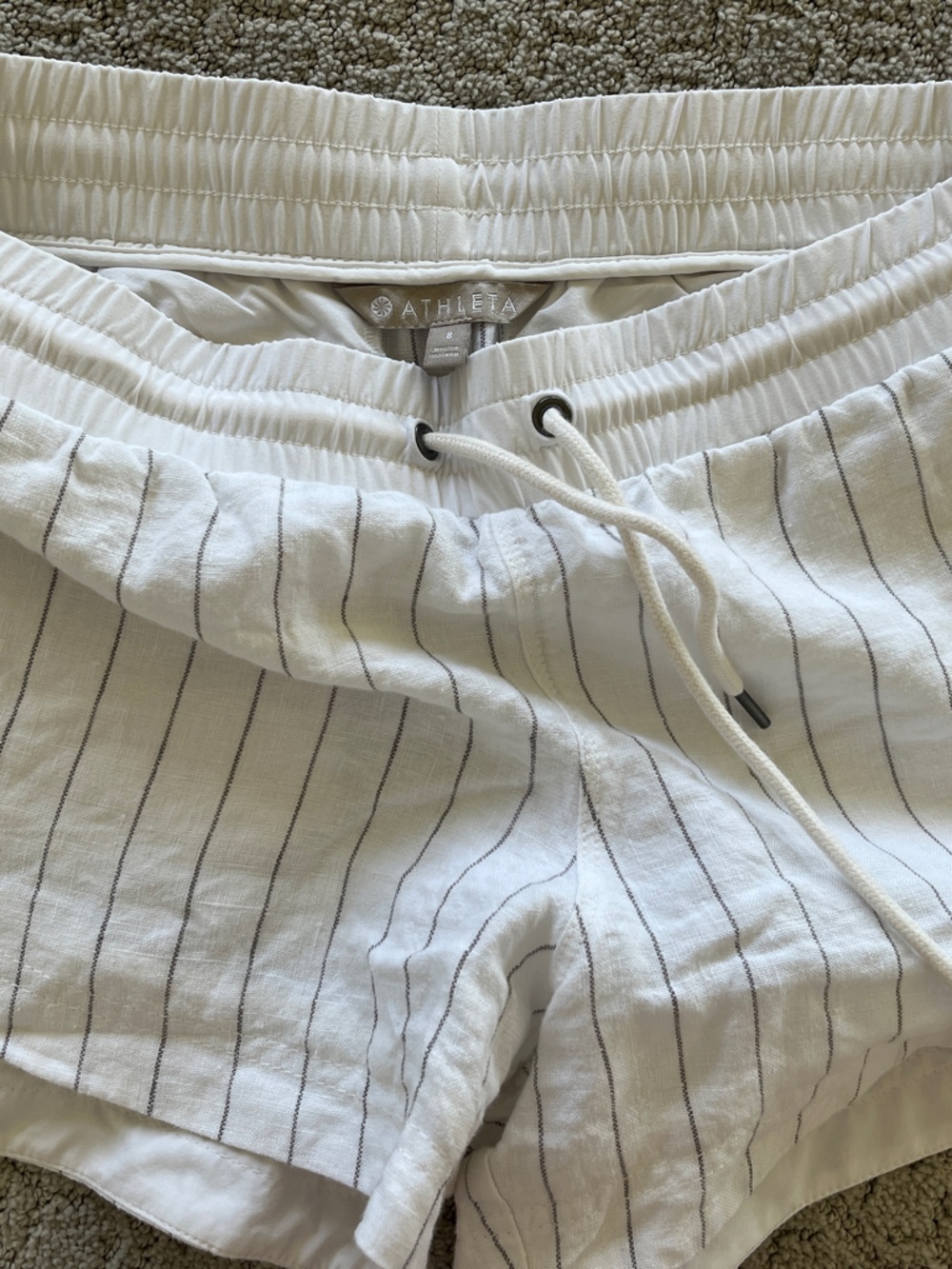 Athleta White Striped Drawstring Shorts